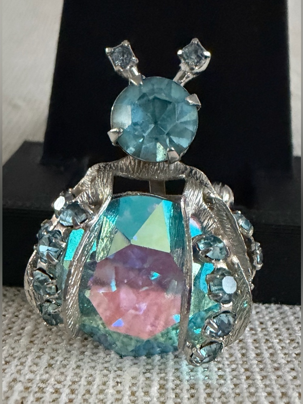 Silver-Tone Blue & Pink Crystal Beetle Brooch - Women Jewelry - Picture 1 of 6